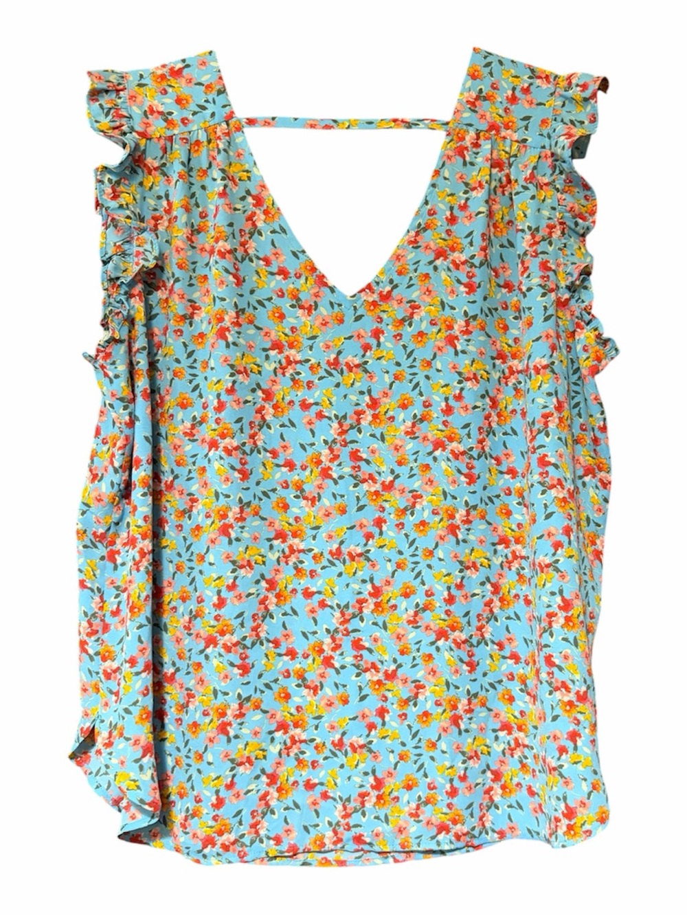 LOFT Floral Ruffle-Sleeve Blouse — Size Medium